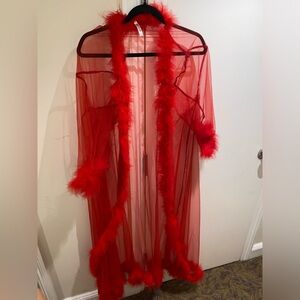 Red fur mesh robe